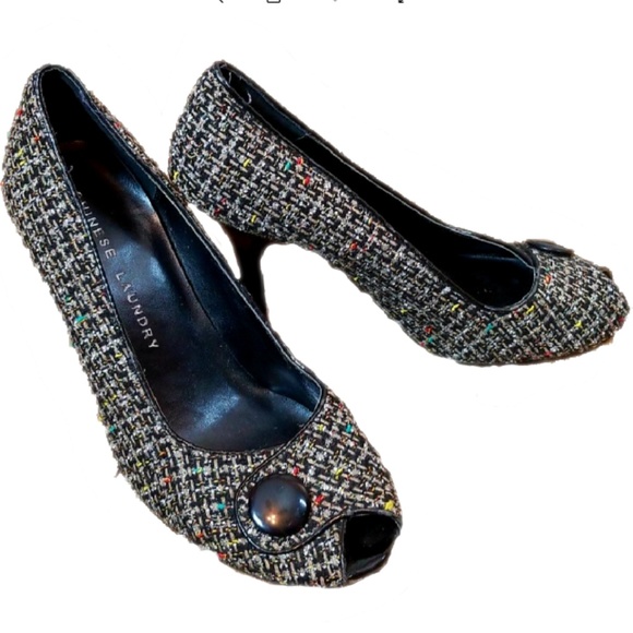 Chinese Laundry Shoes - Chinese Laundry Tweed Peep Toe Button Heels